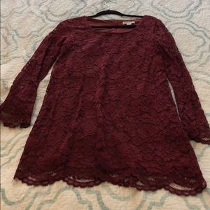 Maroon Long Sleeve Lace Dress